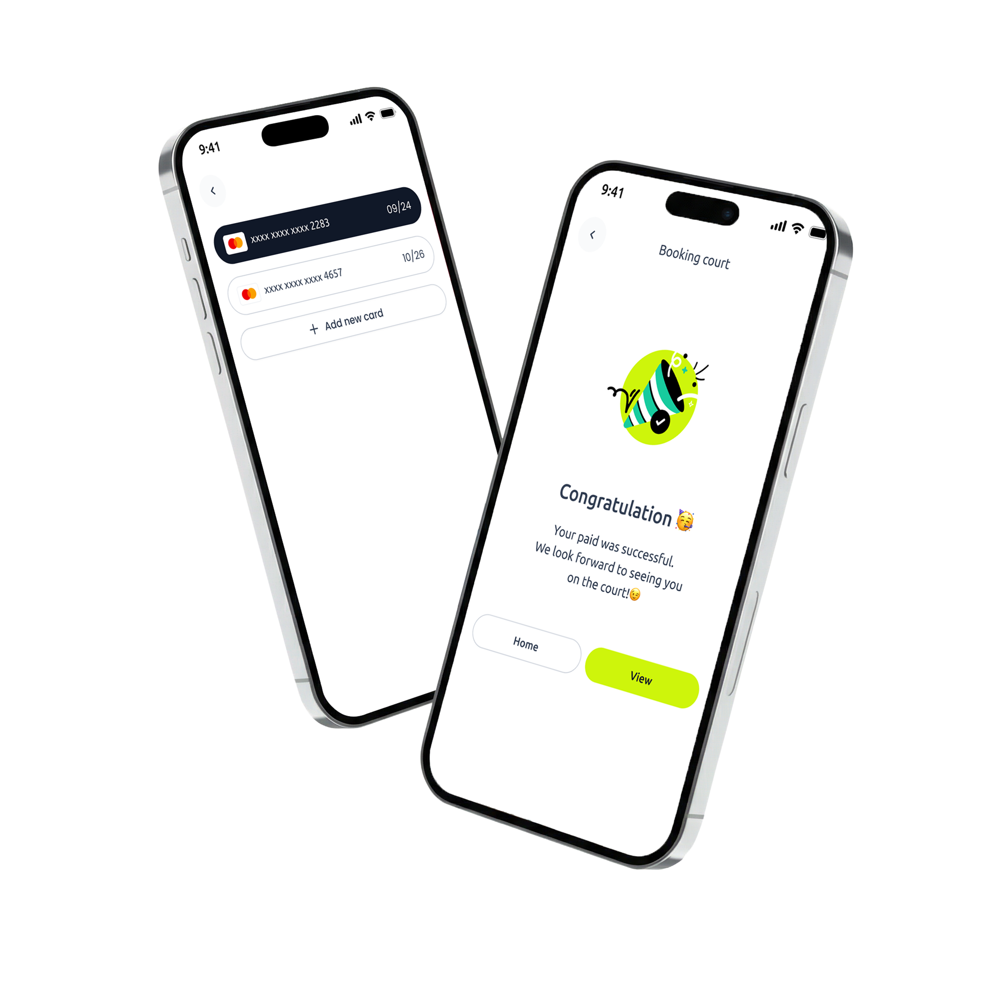 Fully branded player app — profile and booking confirmation
