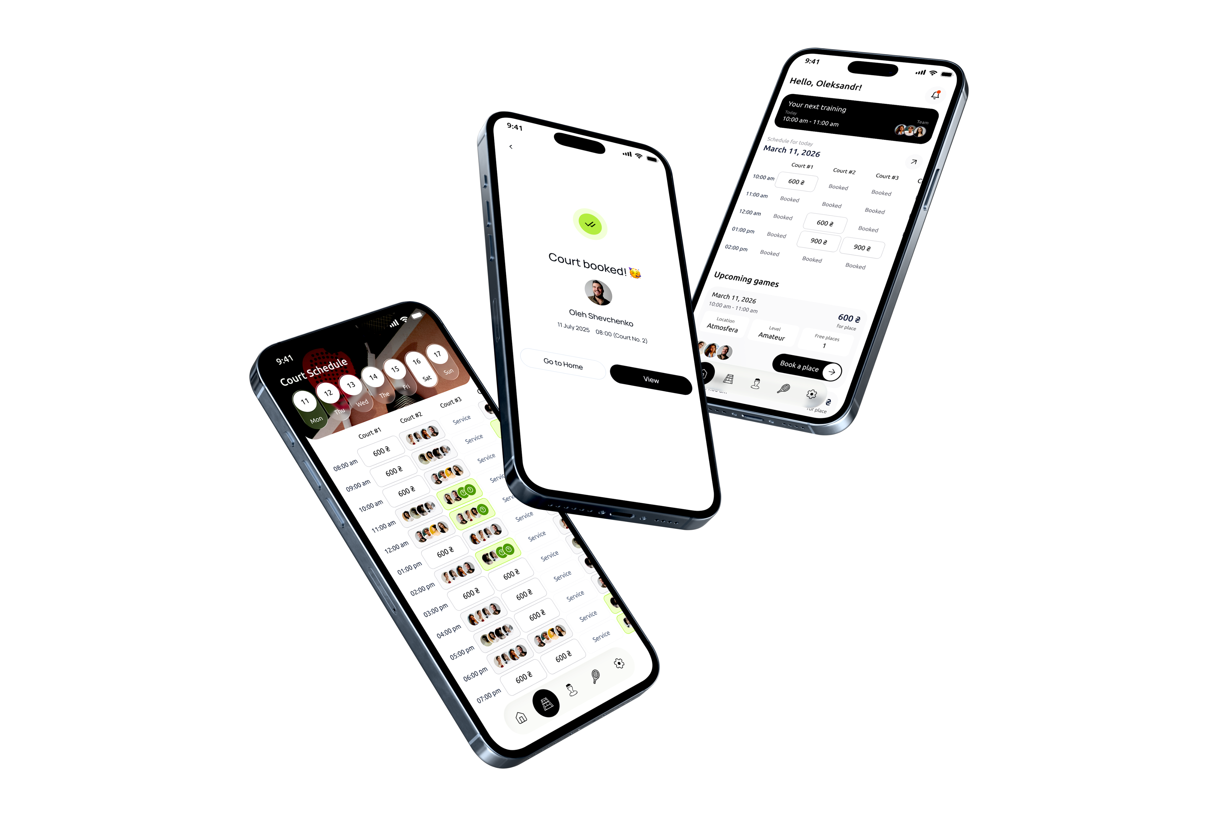 CortClub branded booking app — court booking home screen